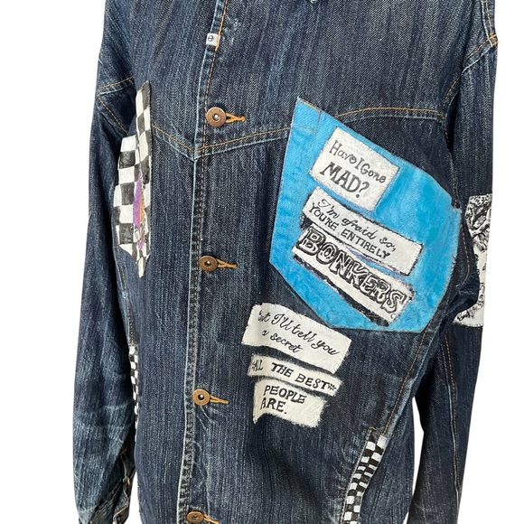 Hand Painted Alice in Wonderland | Cheshire Cat | Denim Jacket | Oversized | XXL - Picture 7 of 14